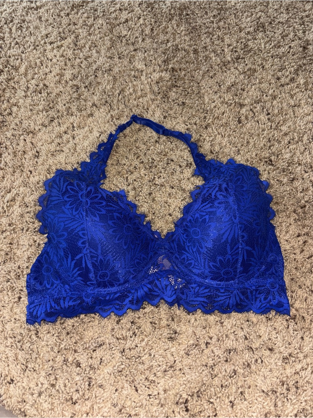 PINK Victoria's Secret Royal Blue Lace Halter Bralette